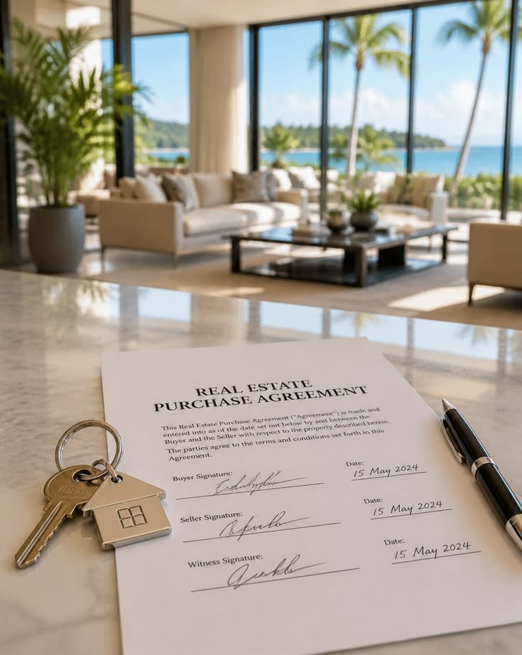 Buyer reviewing property documents with a pen