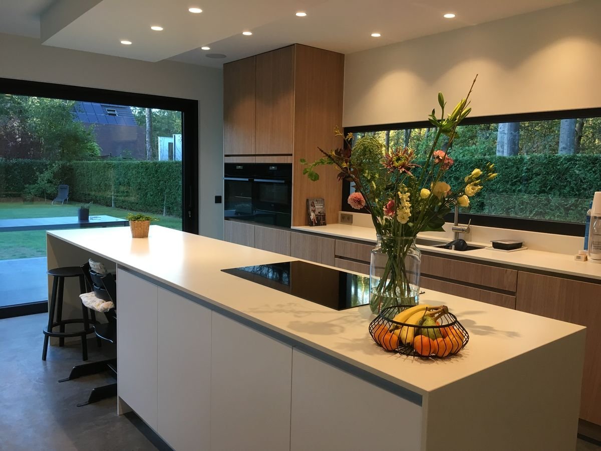 Modern kitchen with island and pendant lights