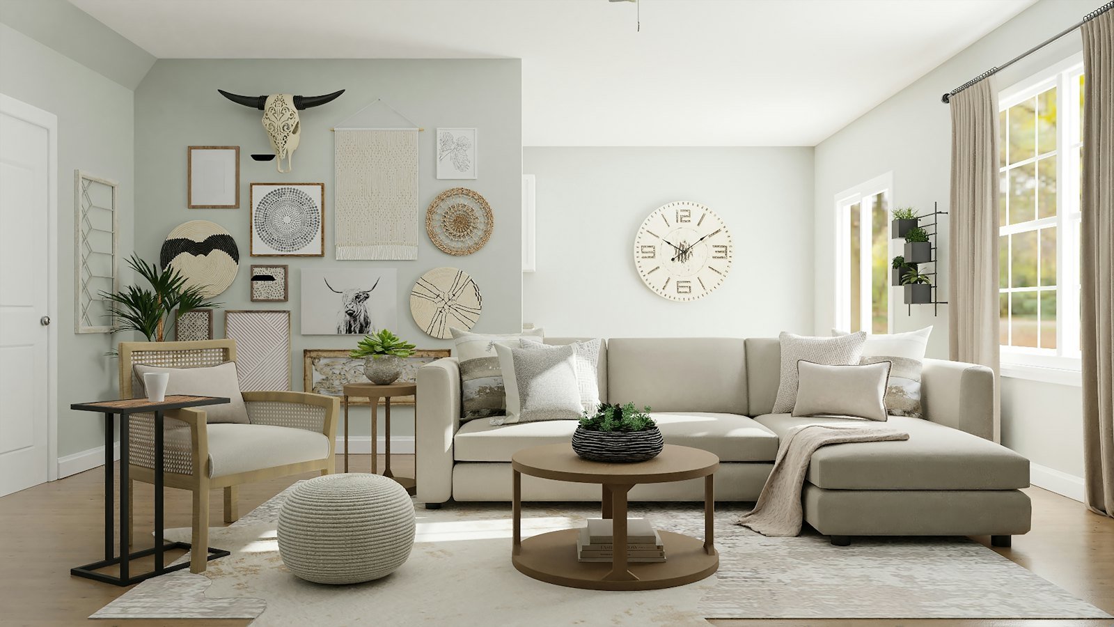 Calm living room with a deep sofa and warm neutral tones