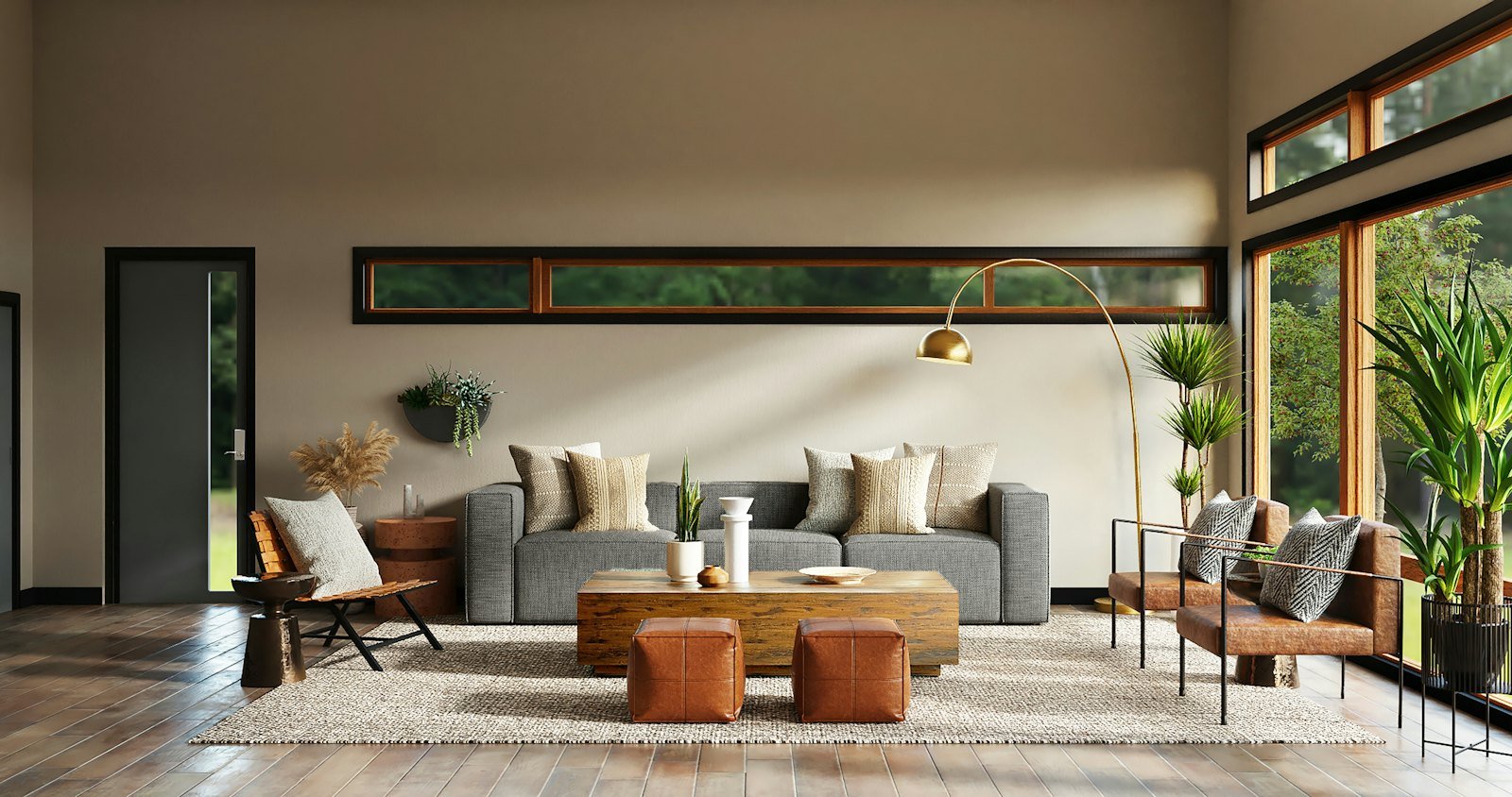 Modern living space with soft lighting and clean joinery