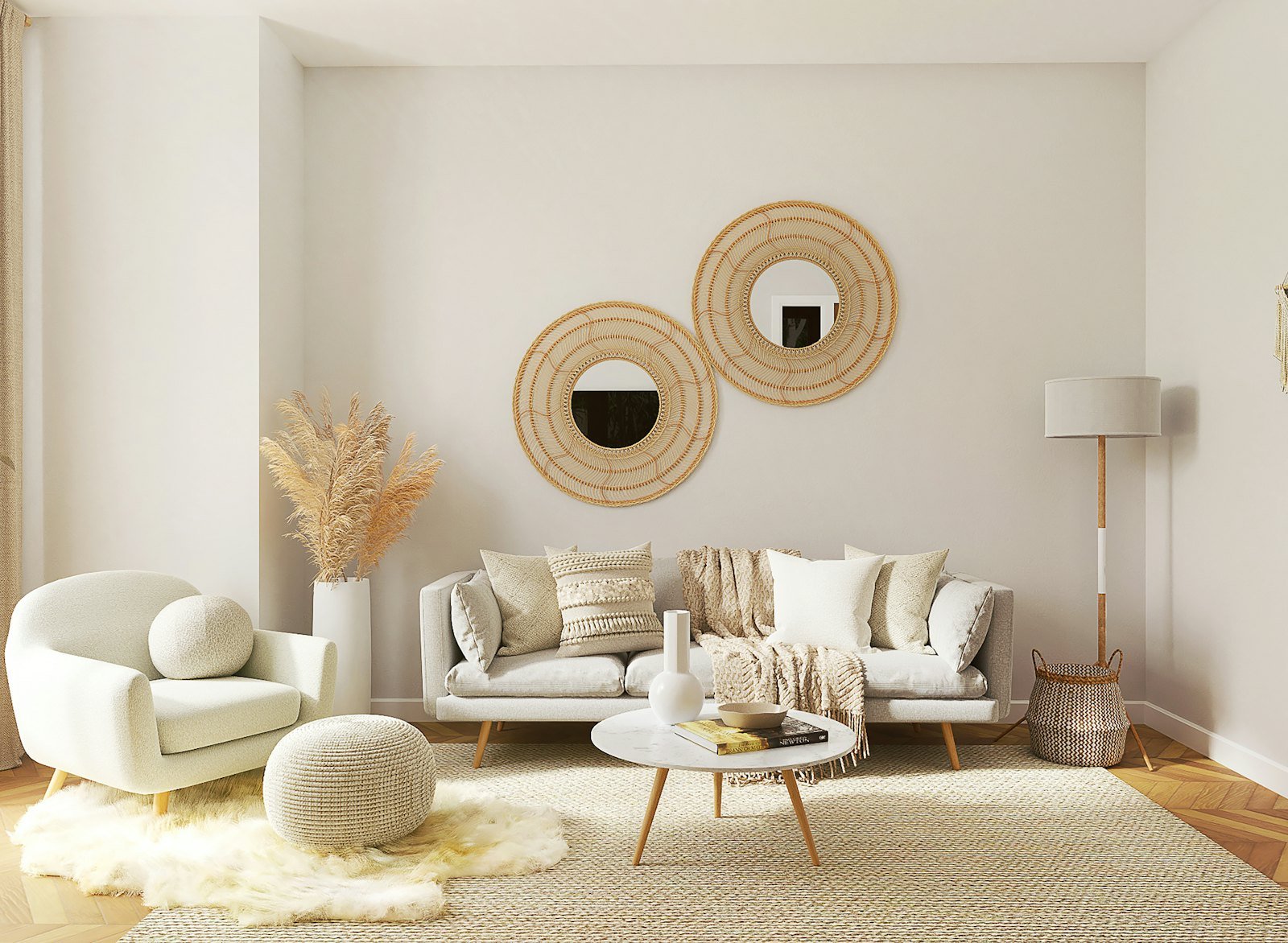 Restful bedroom with layered neutral textiles