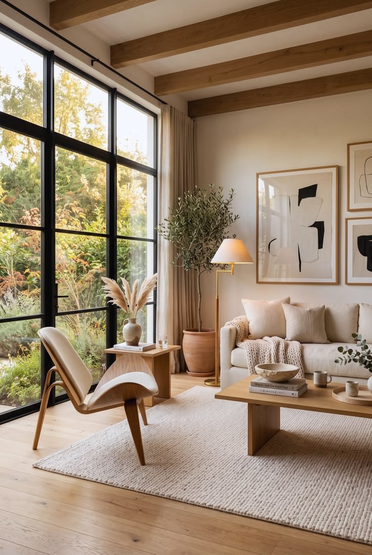 Bright family living room with children's play area